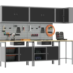 Werkkast set met lade met plank met slot 10 pcs en Grijs><noscript><img width=