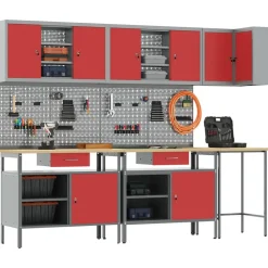 Bouwbeslag*vidaXL Werkkast set met lade met plank met opslag 10 pcs en Grijs Rood