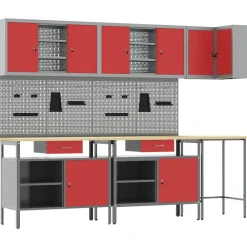 Bouwbeslag*vidaXL Werkkast set met lade met plank met opslag 10 pcs en Grijs Rood