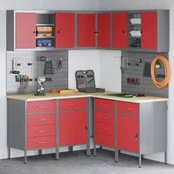 Werkkast set met lade met plank met opslag 12 pcs en Grijs>vidaXL