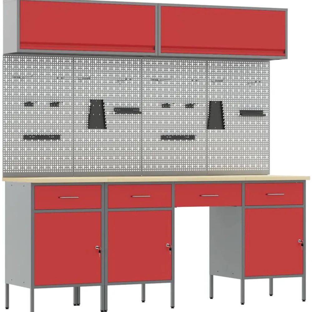 Bouwbeslag*vidaXL Werkkast set met lade met opslag met slot 10 pcs Rood