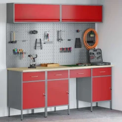 Bouwbeslag*vidaXL Werkkast set met lade met opslag met slot 10 pcs Rood