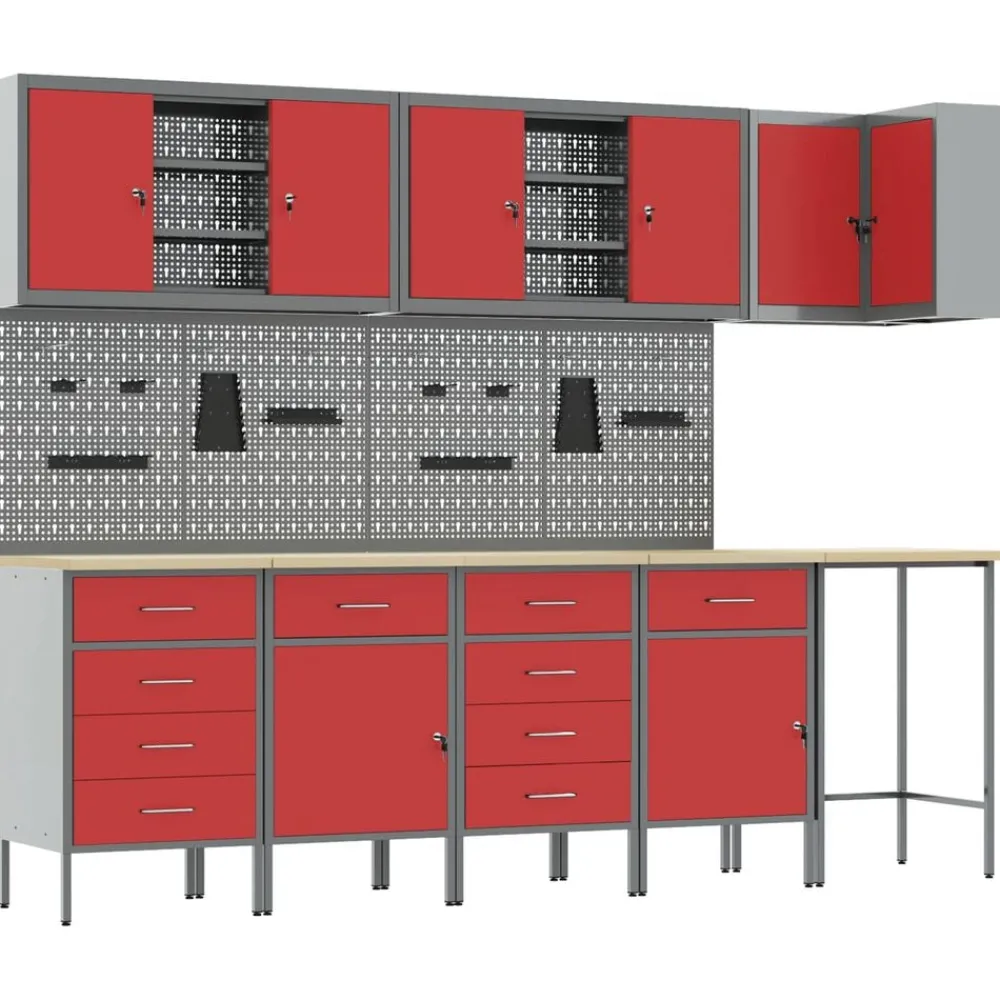 Werkkast set met lade met plank met slot 12 pcs en Grijs>vidaXL Hot