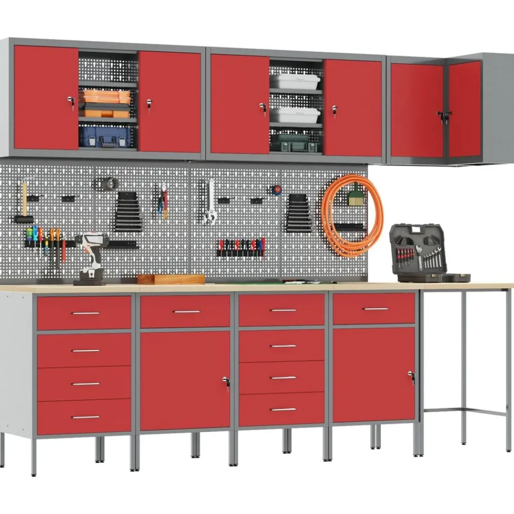 Werkkast set met lade met plank met slot 12 pcs en Grijs>vidaXL Hot