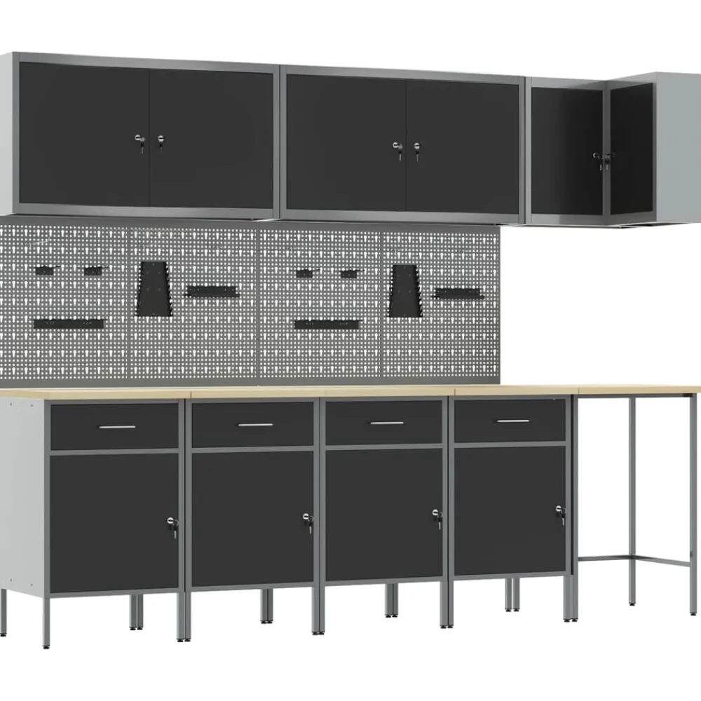 Bouwbeslag*vidaXL Werkkast set met lade met plank met slot 12 pcs en Grijs Zwart