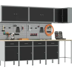 Bouwbeslag*vidaXL Werkkast set met lade met plank met slot 12 pcs en Grijs Zwart