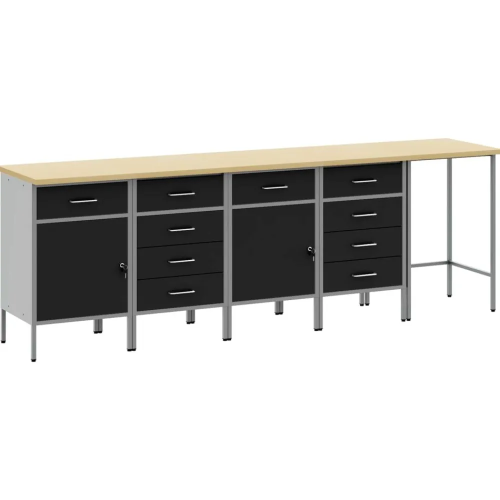 Werkkast set met lade met opslag met slot 5 pcs en Grijs>vidaXL Online