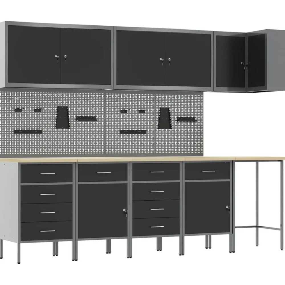Werkkast set met lade met plank met slot 12 pcs en Grijs>vidaXL