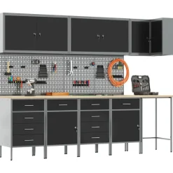 Werkkast set met lade met plank met slot 12 pcs en Grijs><noscript><img width=