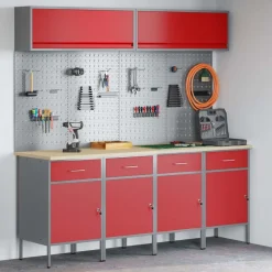 Bouwbeslag*vidaXL Werkkast set met lade met opslag met slot 10 pcs Rood