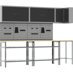 Bouwbeslag*vidaXL Werkkast set met plank met opslag 10 pcs en Grijs Zwart