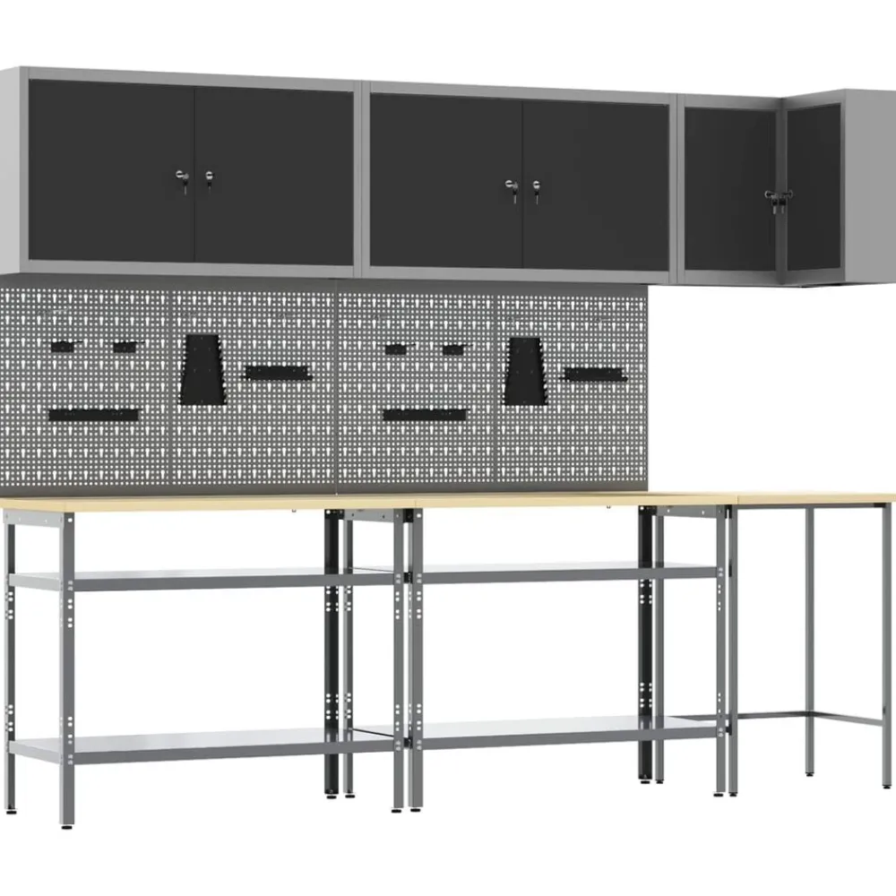 Bouwbeslag*vidaXL Werkkast set met plank met opslag 10 pcs en Grijs Zwart