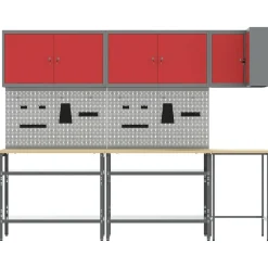 Bouwbeslag*vidaXL Werkkast set met plank met opslag met slot 10 pcs en Grijs Rood