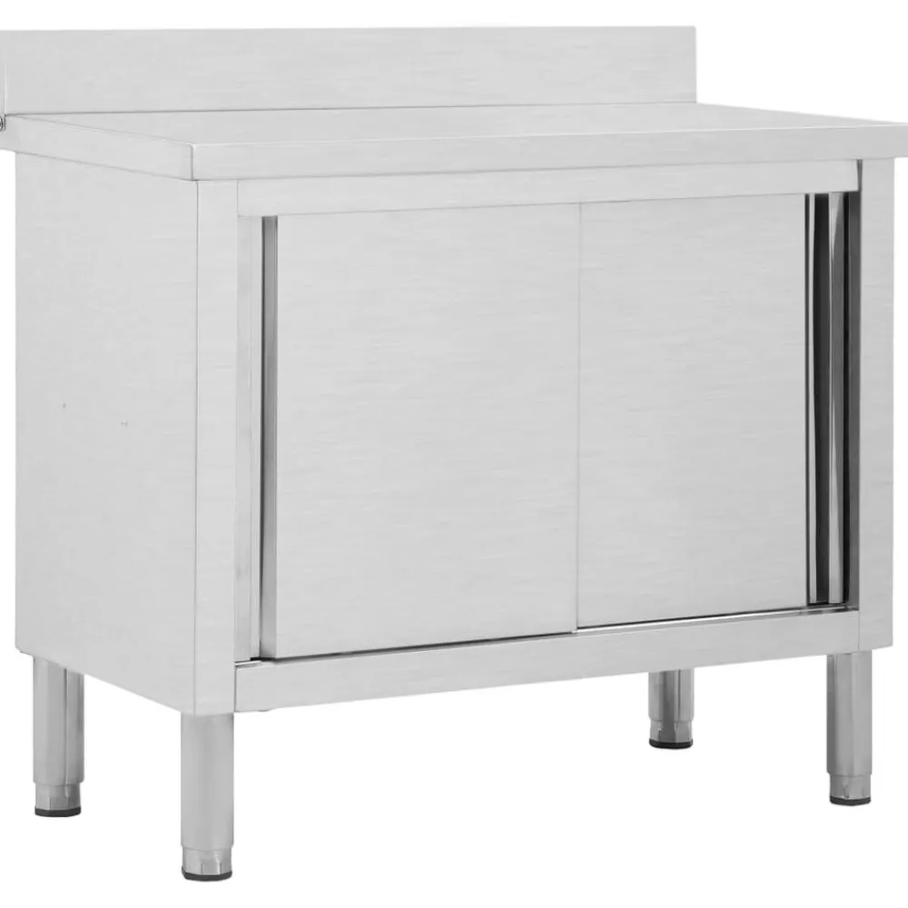 Werktafel met schuifdeuren 100x50x(95-97) cm roestvrij staal>vidaXL Sale