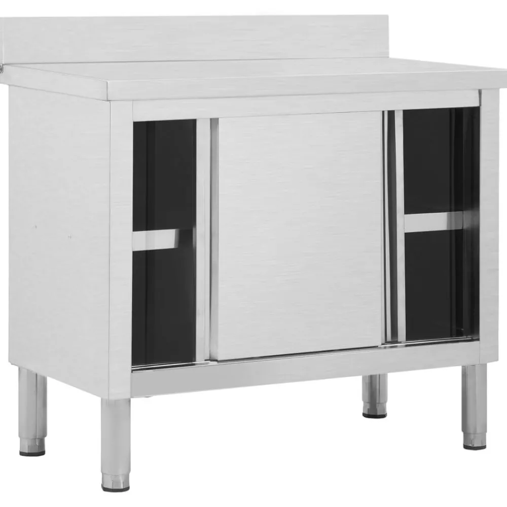 Werktafel met schuifdeuren 100x50x(95-97) cm roestvrij staal>vidaXL Sale