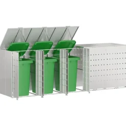Huishoudelijke Benodigdheden*vidaXL Wieltjesbakopslag voor 3 bakken Zilver 340 x 77.5 x 115.5 cm