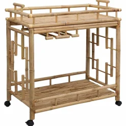 Trolleys*vidaXL Wijn Trolley Met Wielen Naturel 85 x 50 x 93 cm Bamboe