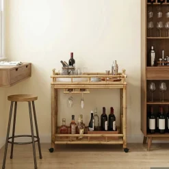 Trolleys*vidaXL Wijn Trolley Met Wielen Naturel 85 x 50 x 93 cm Bamboe