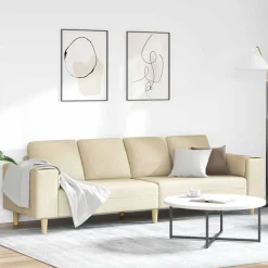 Woonkamer Bank Crème 250 x 77 x 76 cm Polyester>vidaXL Discount