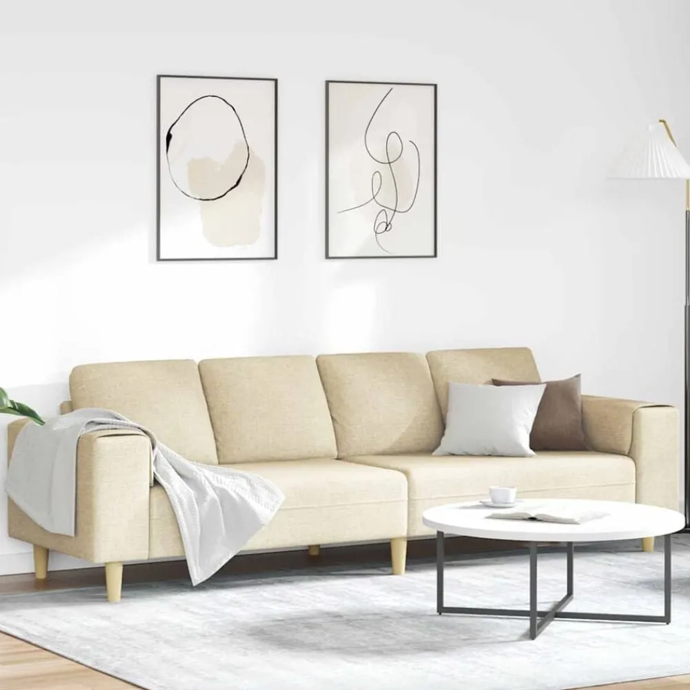 Woonkamer Bank Crème 250 x 77 x 76 cm Polyester>vidaXL Discount