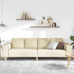 Woonkamer Bank Crème 250 x 77 x 76 cm Polyester><noscript><img width=
