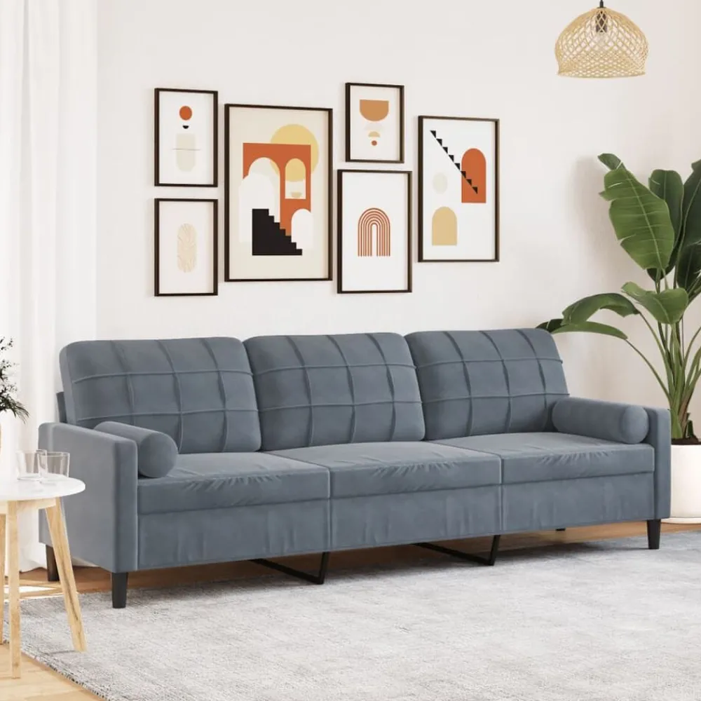 Banken*vidaXL 3-zitsbank met sierkussens 210 cm fluweel Donkergrijs