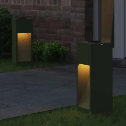 Verlichting*vidaXL Zonne LED Padverlichting 2 pcs Olijf Groen Koudgewalst staal Olijfgroen