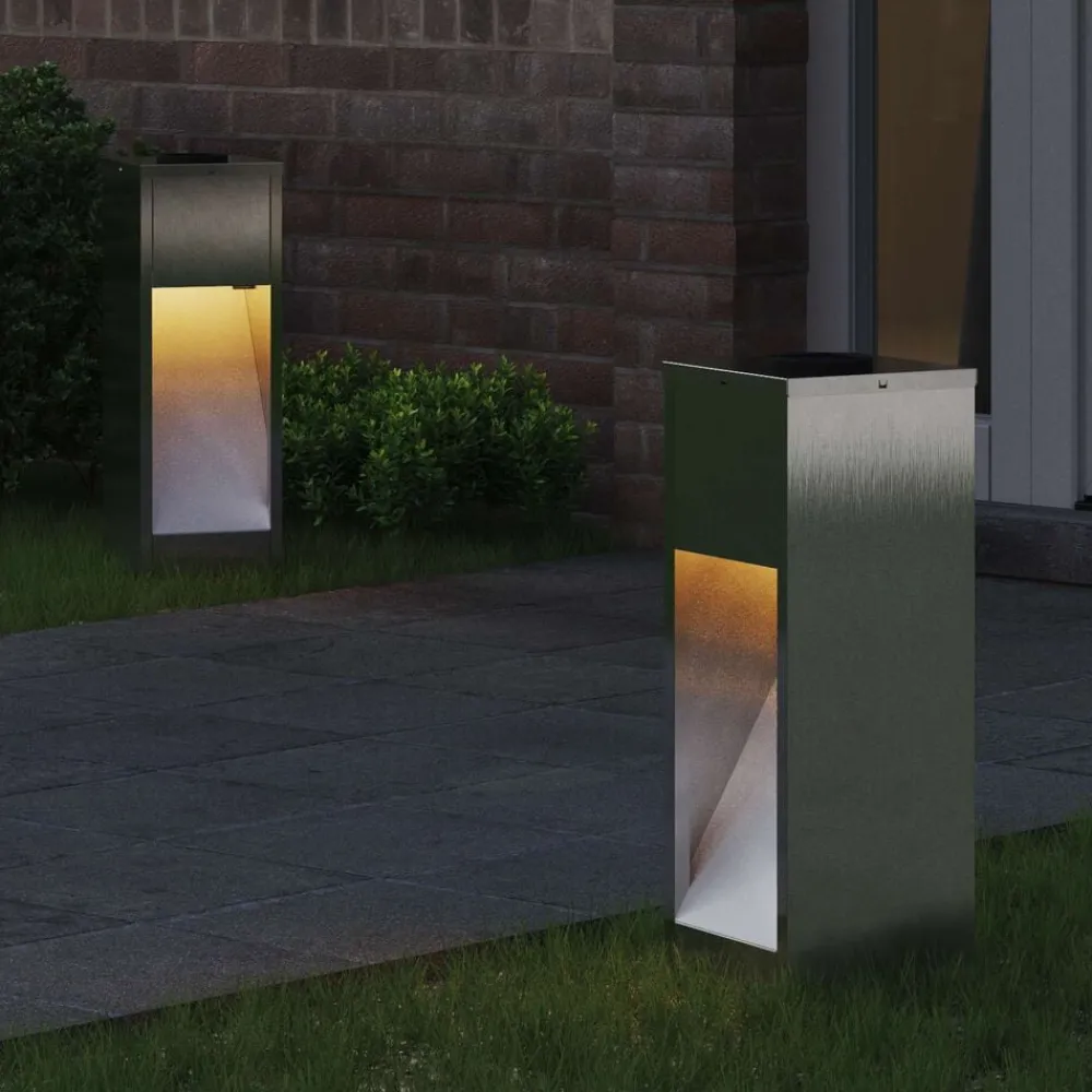 Zonne LED Padverlichting 2 pcs Zilver>vidaXL Clearance