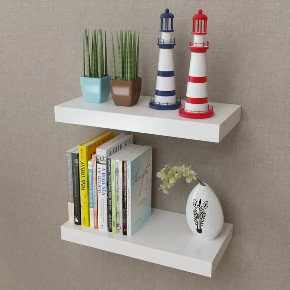 Boekenkasten & Wandplanken*vidaXL Wandplanken MDF zwevend voor boeken/dvd wit 2 st